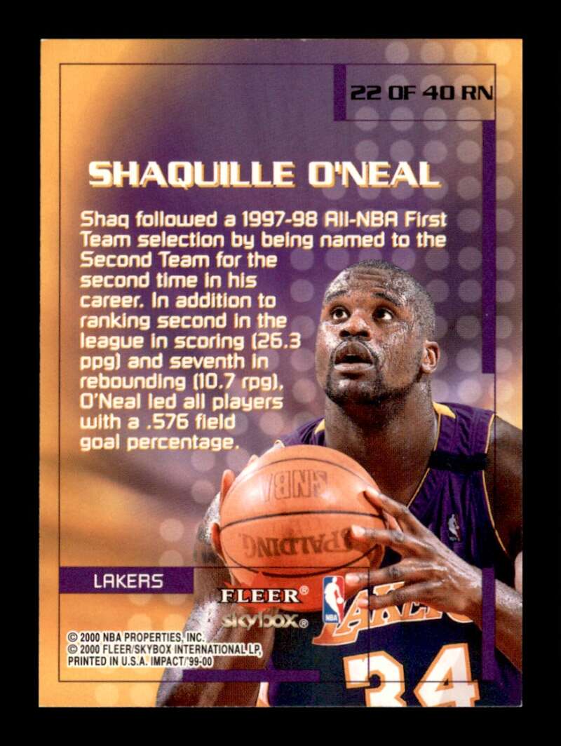 Load image into Gallery viewer, 1999-00 Skybox Impact Rewind 99 Shaquille O&#39;Neal #22 Image 2
