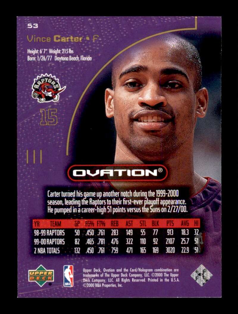 Load image into Gallery viewer, 2000-01 Upper Deck Ovation Vince Carter #53 Image 2
