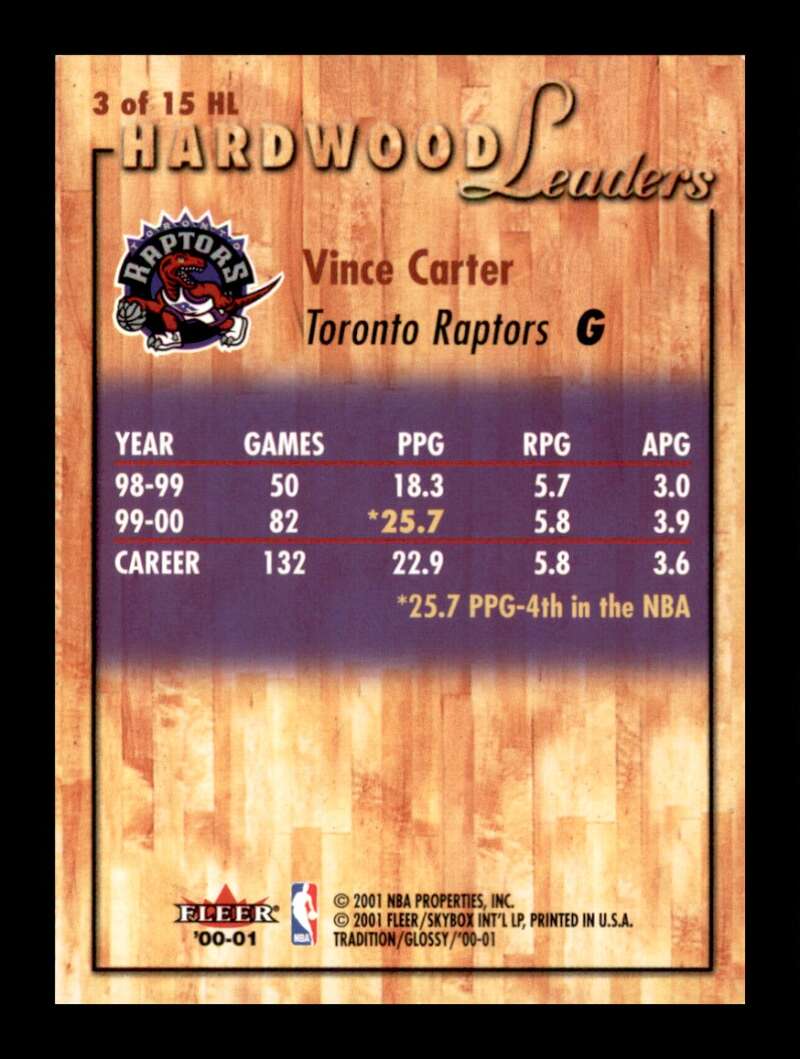 Load image into Gallery viewer, 2000-01 Fleer Tradition Glossy Hardwood Leaders Vince Carter #3 Image 2
