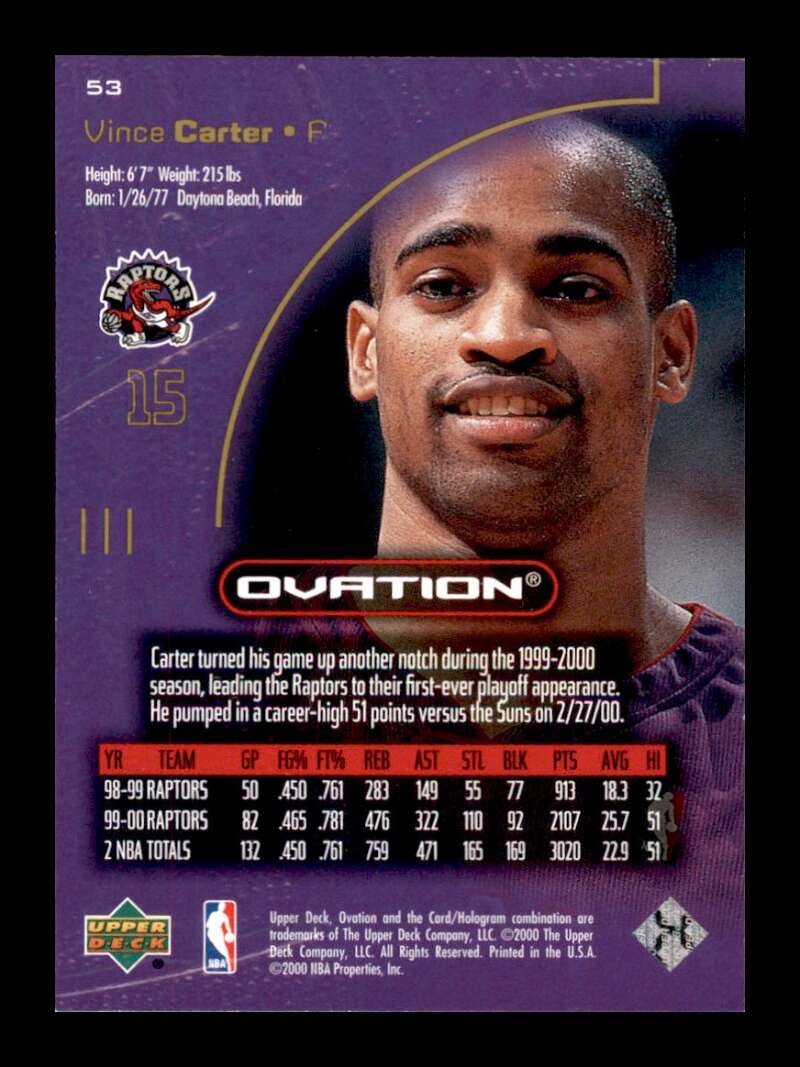 Load image into Gallery viewer, 2000-01 Upper Deck Ovation Vince Carter #53 Image 2
