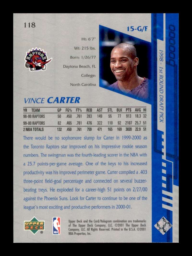 Load image into Gallery viewer, 2000-01 Upper Deck Encore Vince Carter #118 Image 2
