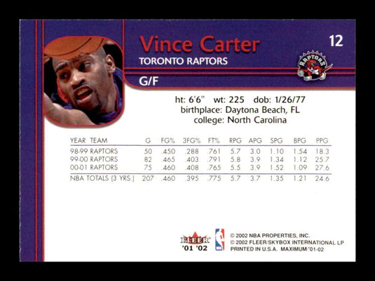 2001-02 Fleer Maximum Vince Carter