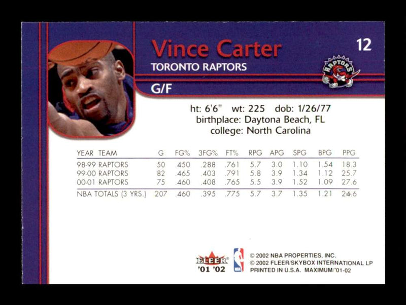 Load image into Gallery viewer, 2001-02 Fleer Maximum Vince Carter #12 Image 2
