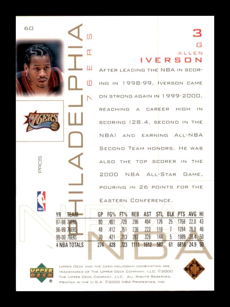 Load image into Gallery viewer, 2000-01 Upper Deck Pros Prospects Allen Iverson #60 Image 2
