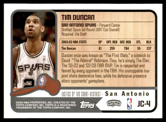 2003-04 Topps Justice of the Court Tim Duncan 