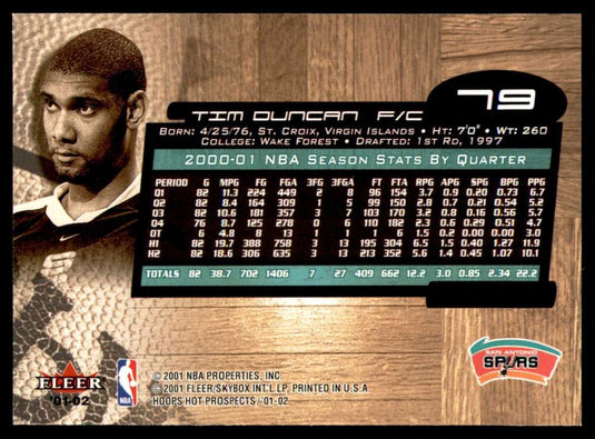 2001-02 NBA Hoops Hot Prospects Tim Duncan 