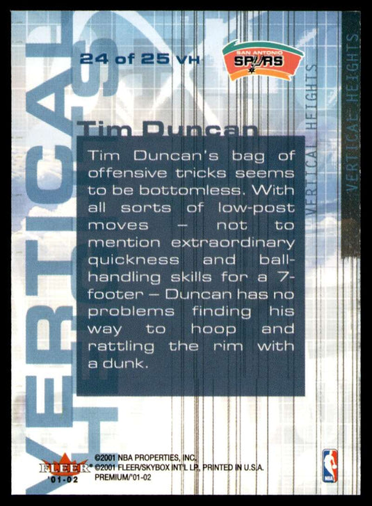 2001-02 Fleer Premium Vertical Heights Tim Duncan 