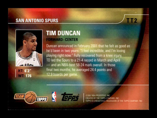2001-02 Topps Team Tim Duncan 