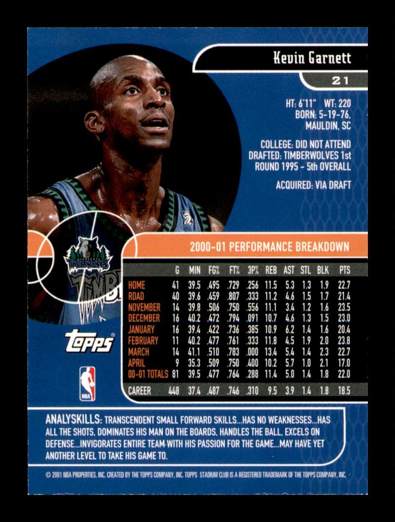 Load image into Gallery viewer, 2001-02 Topps Stadium Club Kevin Garnett #21 Image 2
