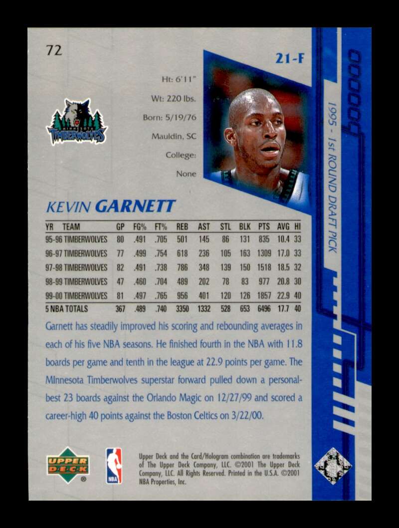 Load image into Gallery viewer, 2000-01 Upper Deck Encore Kevin Garnett #72 Image 2
