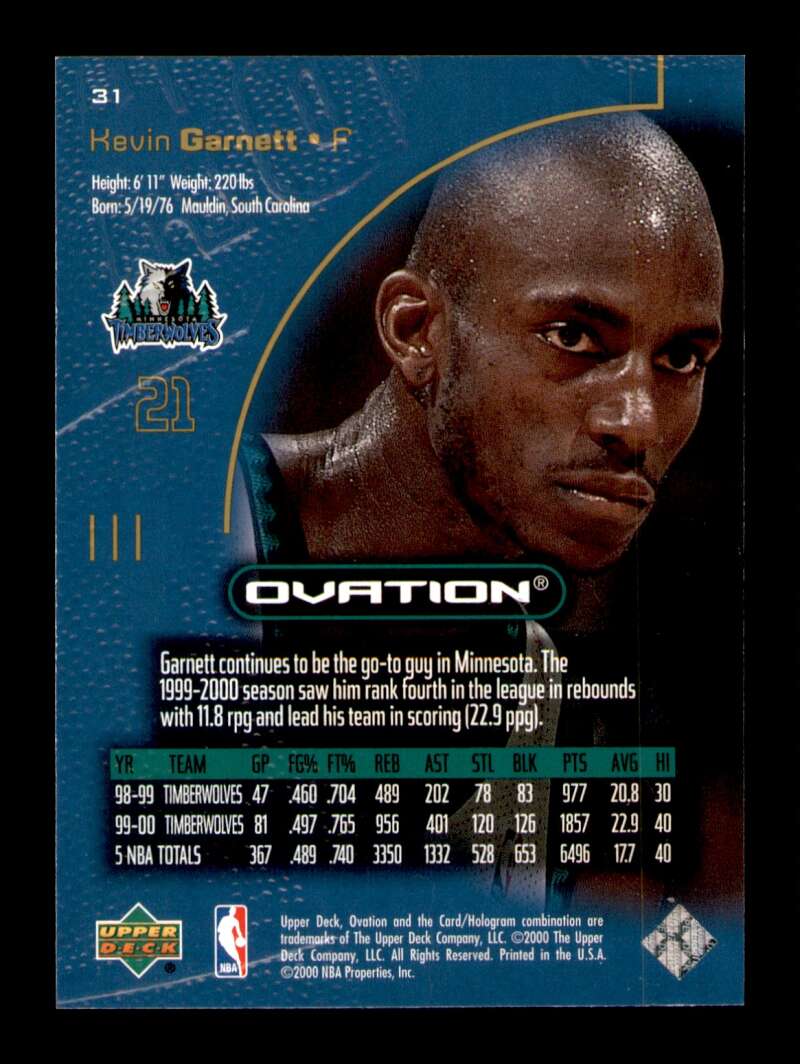 Load image into Gallery viewer, 2000-01 Upper Deck Ovation Kevin Garnett #31 Image 2
