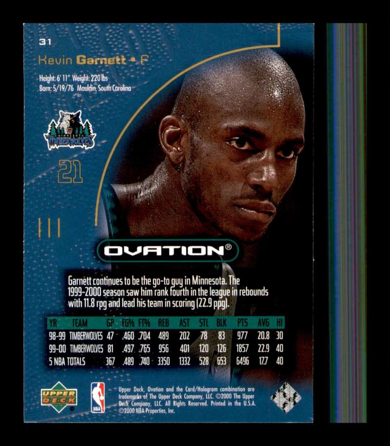 Load image into Gallery viewer, 2000-01 Upper Deck Ovation Kevin Garnett #31 Image 2
