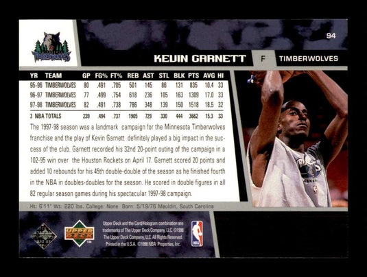 1998-99 Upper Deck Game Dated Kevin Garnett