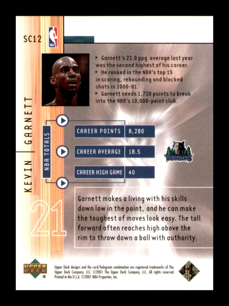 Load image into Gallery viewer, 2001-02 Upper Deck Slam Center Kevin Garnett #SC12 Image 2
