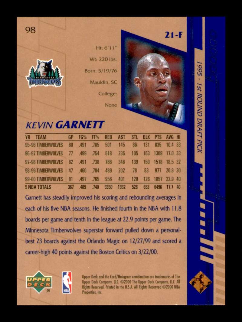 Load image into Gallery viewer, 2000-01 Upper Deck Kevin Garnett #98 Image 2
