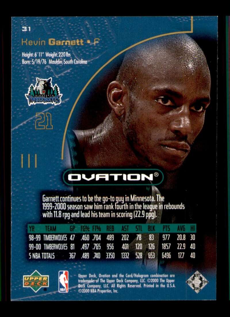 Load image into Gallery viewer, 2000-01 Upper Deck Ovation Kevin Garnett #31 Image 2
