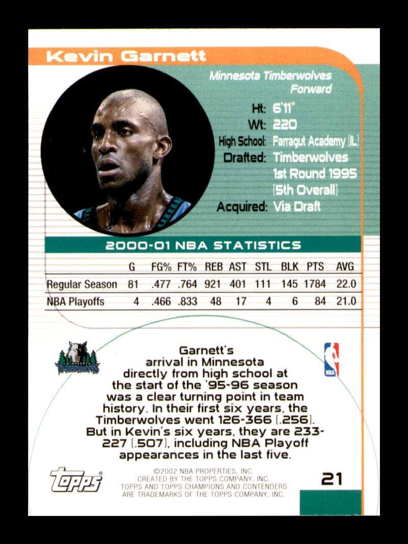 Load image into Gallery viewer, 2002-03 Topps Playoff Hopeful Kevin Garnett #21 Image 2
