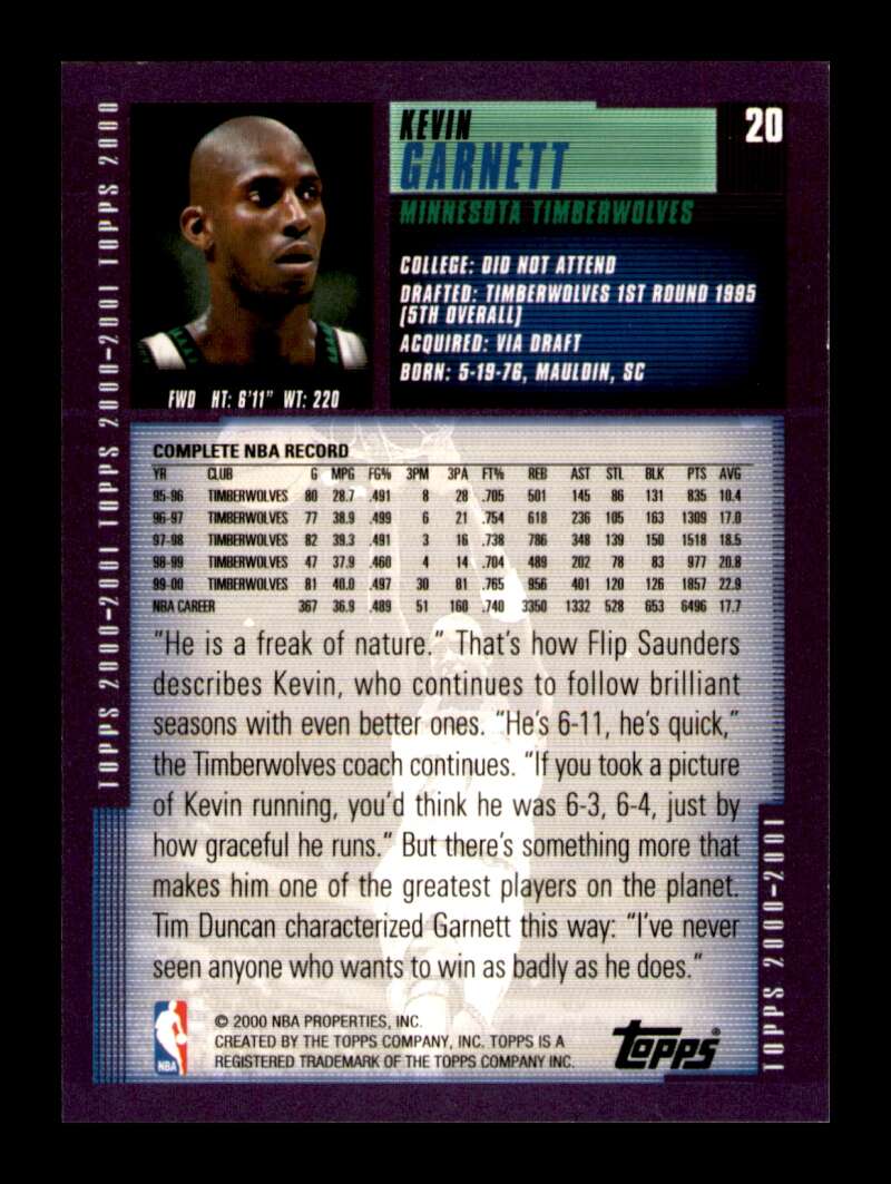 Load image into Gallery viewer, 2000-01 Topps Kevin Garnett #20 Image 2
