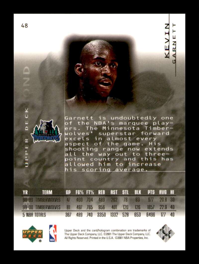 Load image into Gallery viewer, 2000-01 Upper Deck Black Diamond Kevin Garnett #48 Image 2
