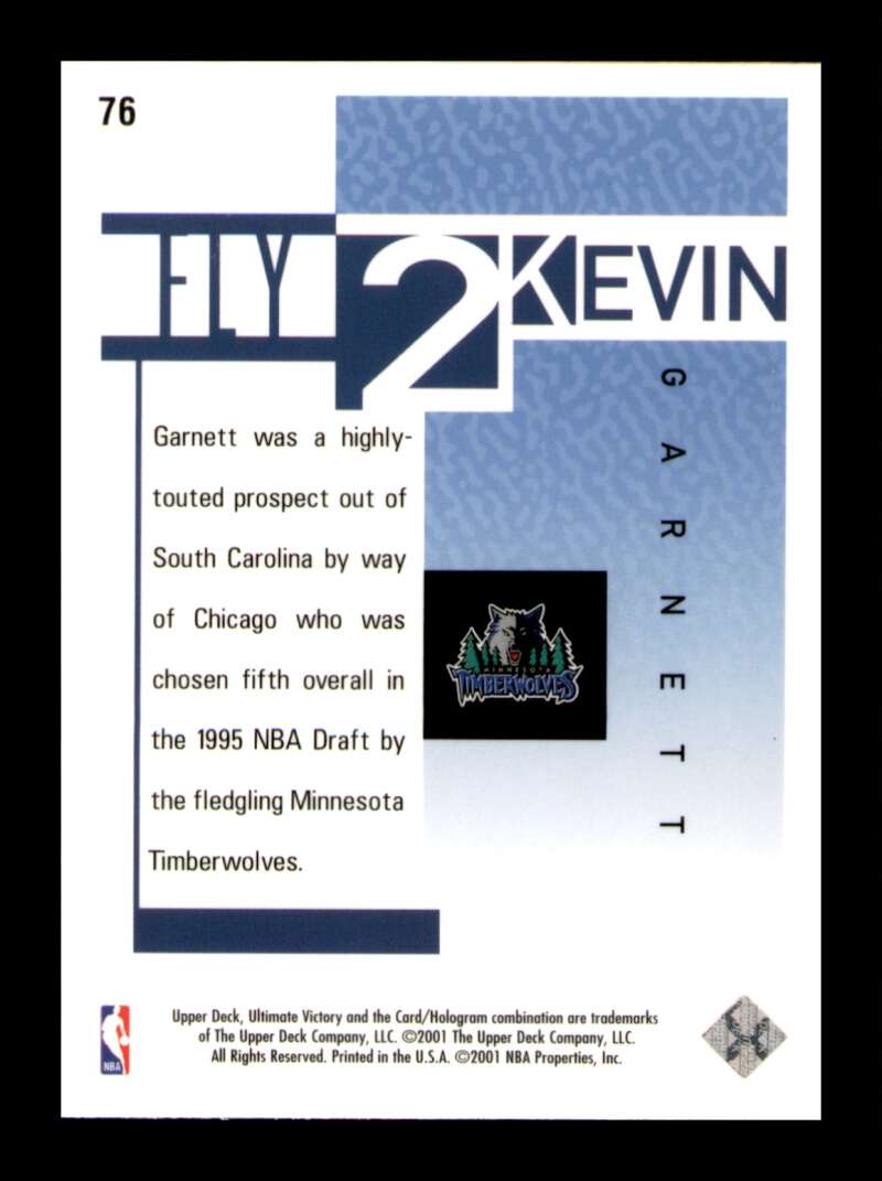 Load image into Gallery viewer, 2001-02 Upper Deck Ultimate Victory Fly 2K Blue Foil Kevin Garnett #76 Image 2
