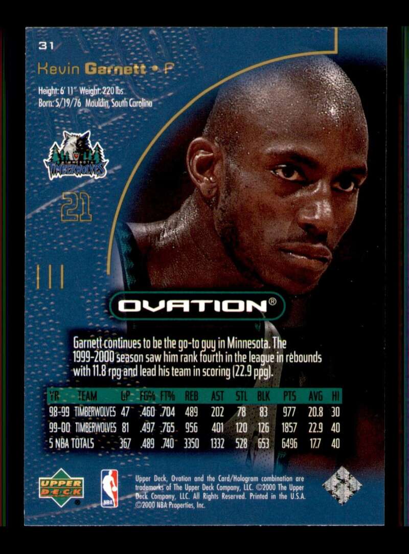 Load image into Gallery viewer, 2000-01 Upper Deck Ovation Kevin Garnett #31 Image 2
