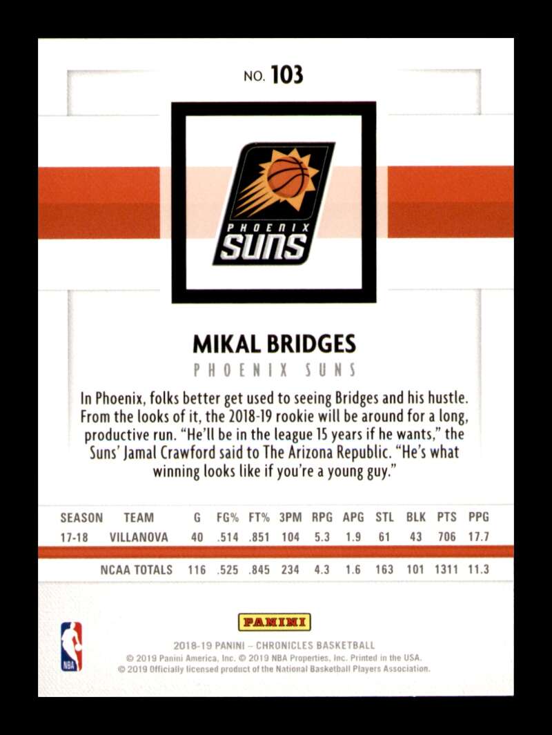 Load image into Gallery viewer, 2018-19 Panini Chronicles Mikal Bridges #103 Rookie RC Image 2
