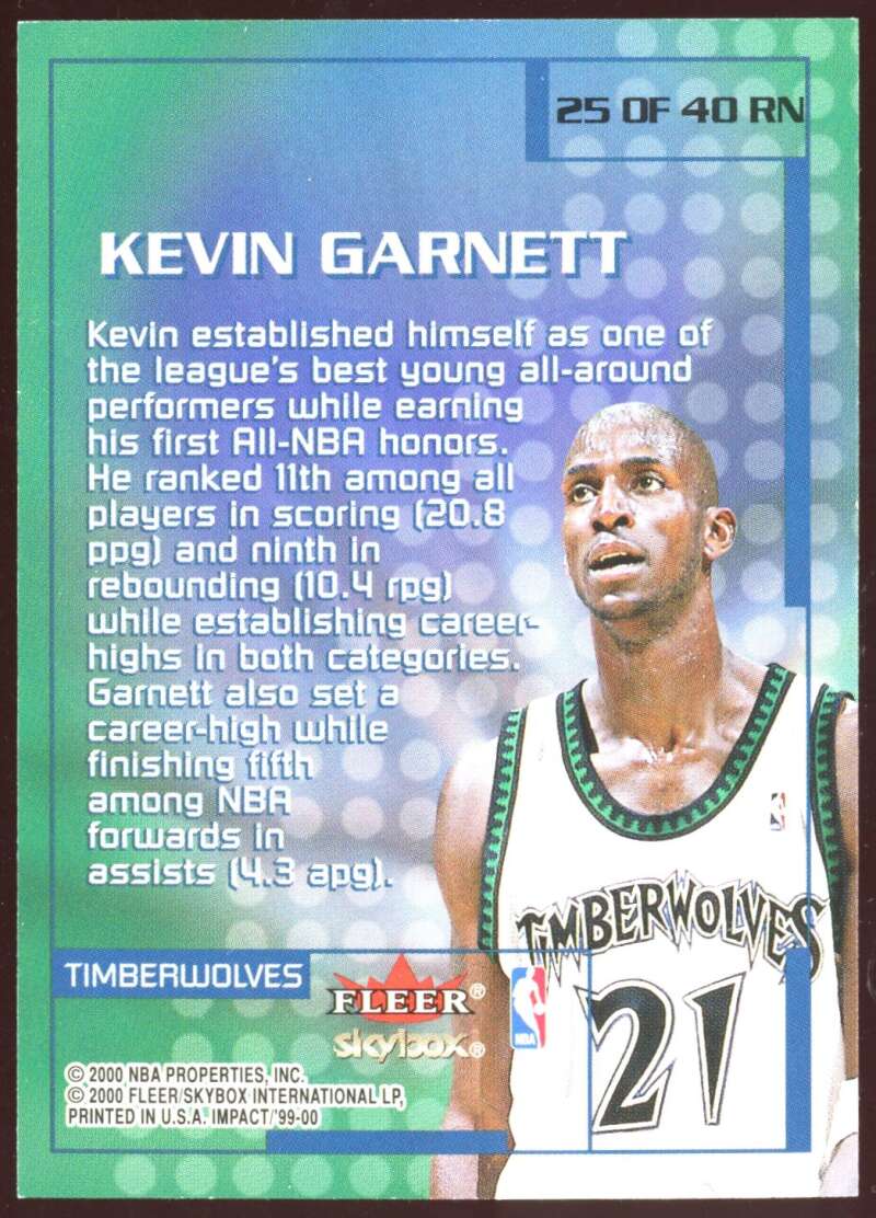 Load image into Gallery viewer, 1999-00 Skybox Impact Rewind 99 Kevin Garnett #25RN Image 2
