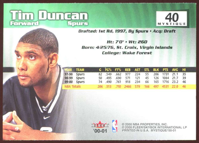 Load image into Gallery viewer, 2000-01 Fleer Mystique Tim Duncan #40 Image 2
