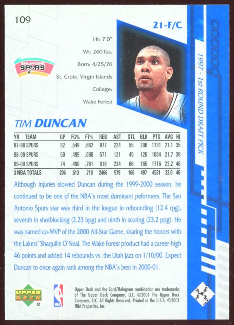 Load image into Gallery viewer, 2000-01 Upper Deck Encore Tim Duncan #109 Image 2
