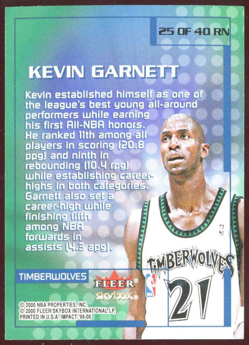 Load image into Gallery viewer, 2000-01 Skybox Impact Rewind 99 Kevin Garnett #25RN Image 2
