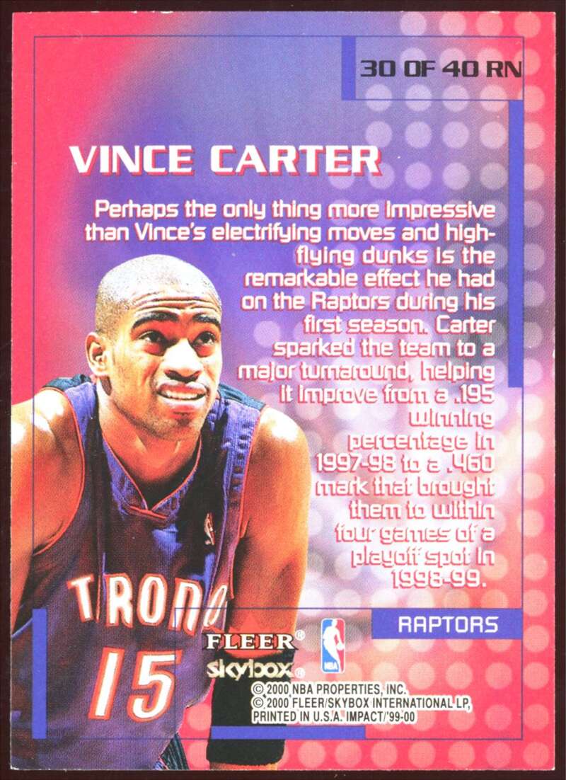 Load image into Gallery viewer, 1999-00 Skybox Impact Rewind 99 Vince Carter #30RN Image 2
