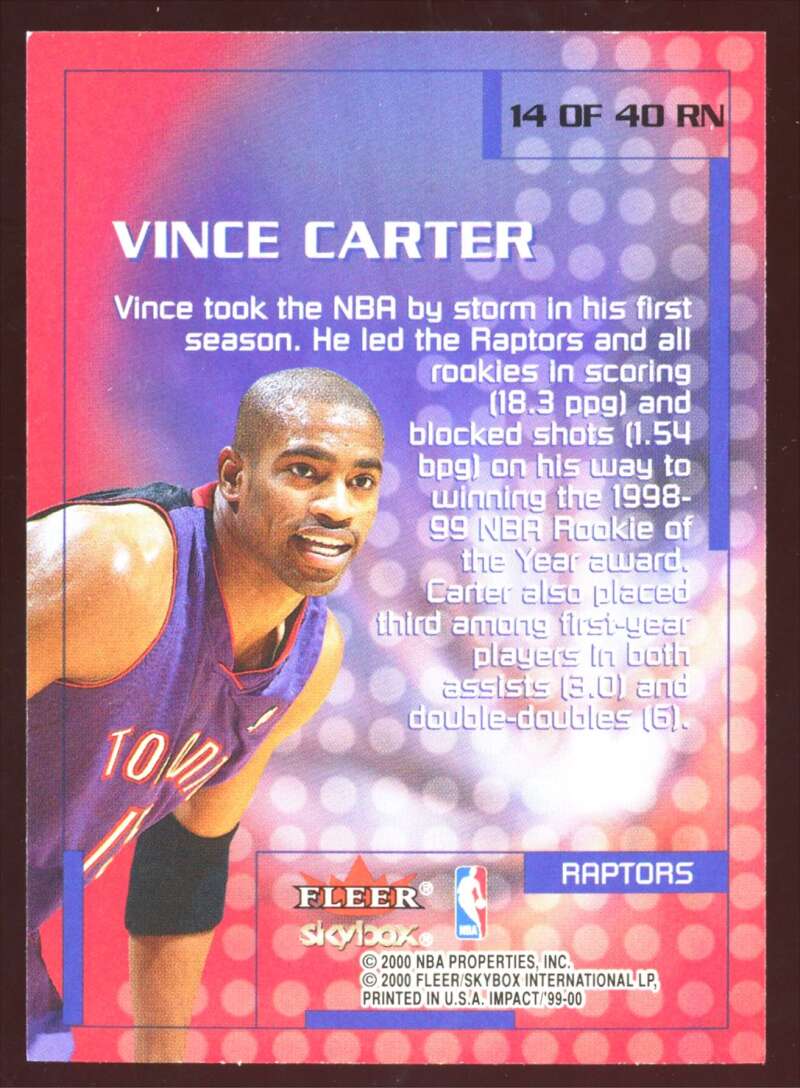 Load image into Gallery viewer, 1999-00 SkyBox Impact Rewind 99 Vince Carter #14RN Image 2
