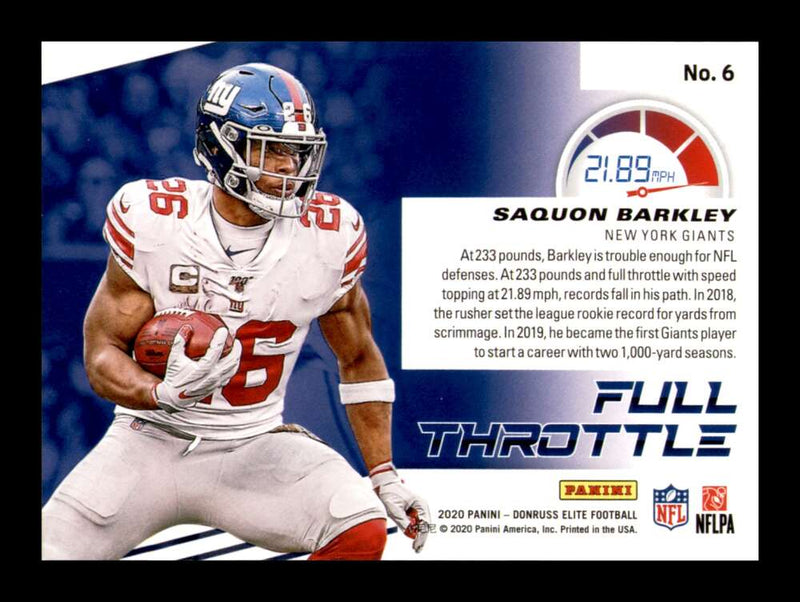 Load image into Gallery viewer, 2020 Donruss Elite Full Throttle Green Saquon Barkley #6 Image 2
