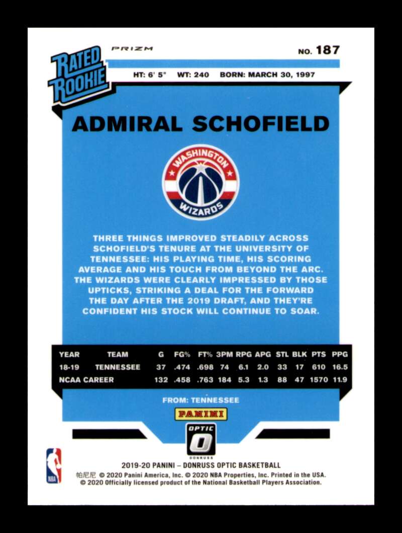 Load image into Gallery viewer, 2019-20 Donruss Optic Silver Prizm Admiral Schofield #187 Rookie RC Image 2
