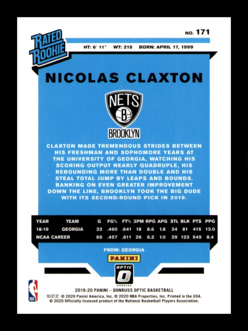 Load image into Gallery viewer, 2019-20 Donruss Optic Nicolas Claxton #171 Rookie RC Image 2
