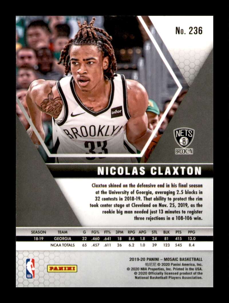 Load image into Gallery viewer, 2019-20 Panini Mosaic Nicolas Claxton #236 Rookie RC Image 2
