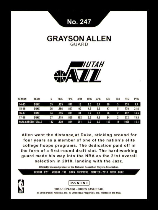 2018-19 Panini Hoops Grayson Allen