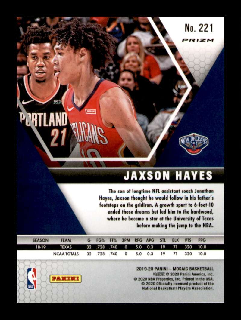 Load image into Gallery viewer, 2019-20 Panini Mosaic Pink Camo Prizm Jaxson Hayes #221 Rookie RC Image 2
