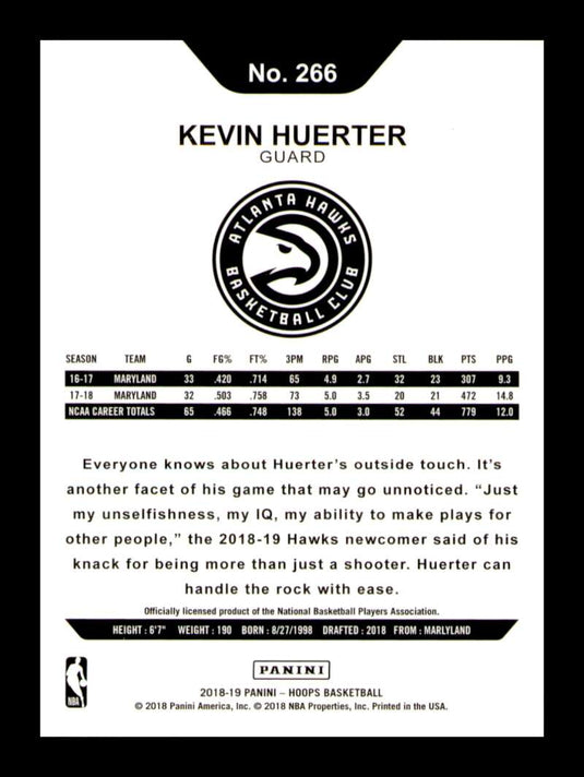 2018-19 Panini Hoops Kevin Huerter 