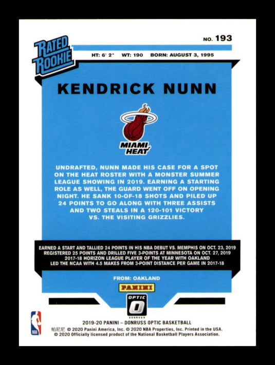 2019-20 Donruss Optic Kendrick Nunn 