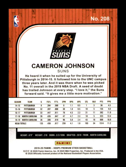 2019-20 Panini Hoops Premium Stock Cameron Johnson