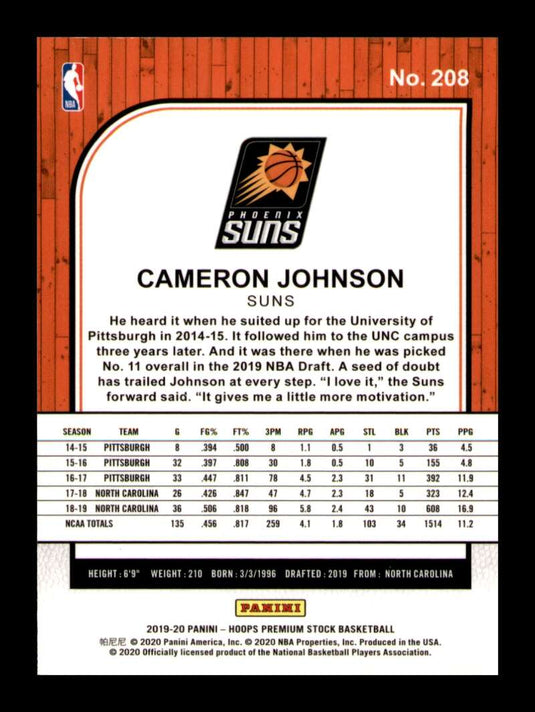 2019-20 Panini Hoops Premium Stock Cameron Johnson 