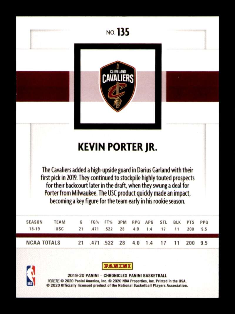 Load image into Gallery viewer, 2019-20 Panini Chronicles Kevin Porter Jr. #135 Rookie RC Image 2
