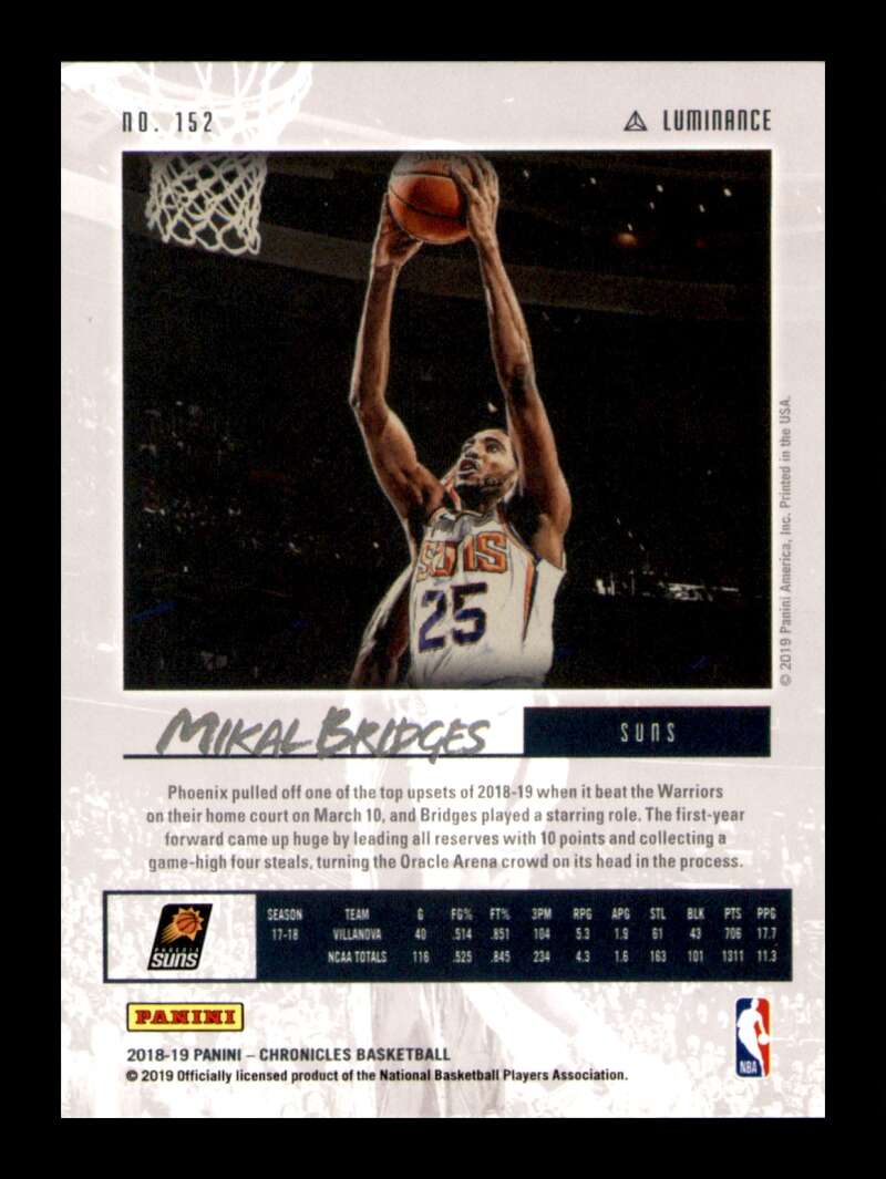 Load image into Gallery viewer, 2018-19 Panini Chronicles Luminance Mikal Bridges #152 Rookie RC Image 2
