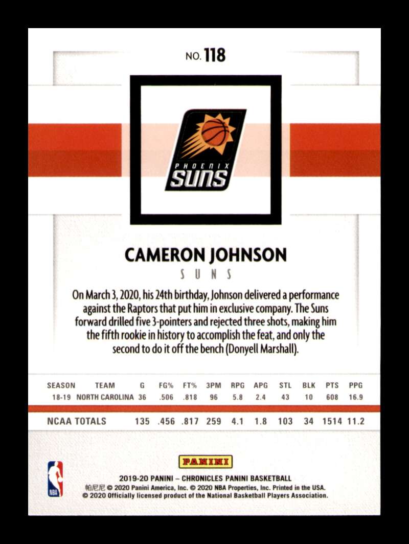 Load image into Gallery viewer, 2019-20 Panini Chronicles Cameron Johnson #118 Rookie RC Image 2
