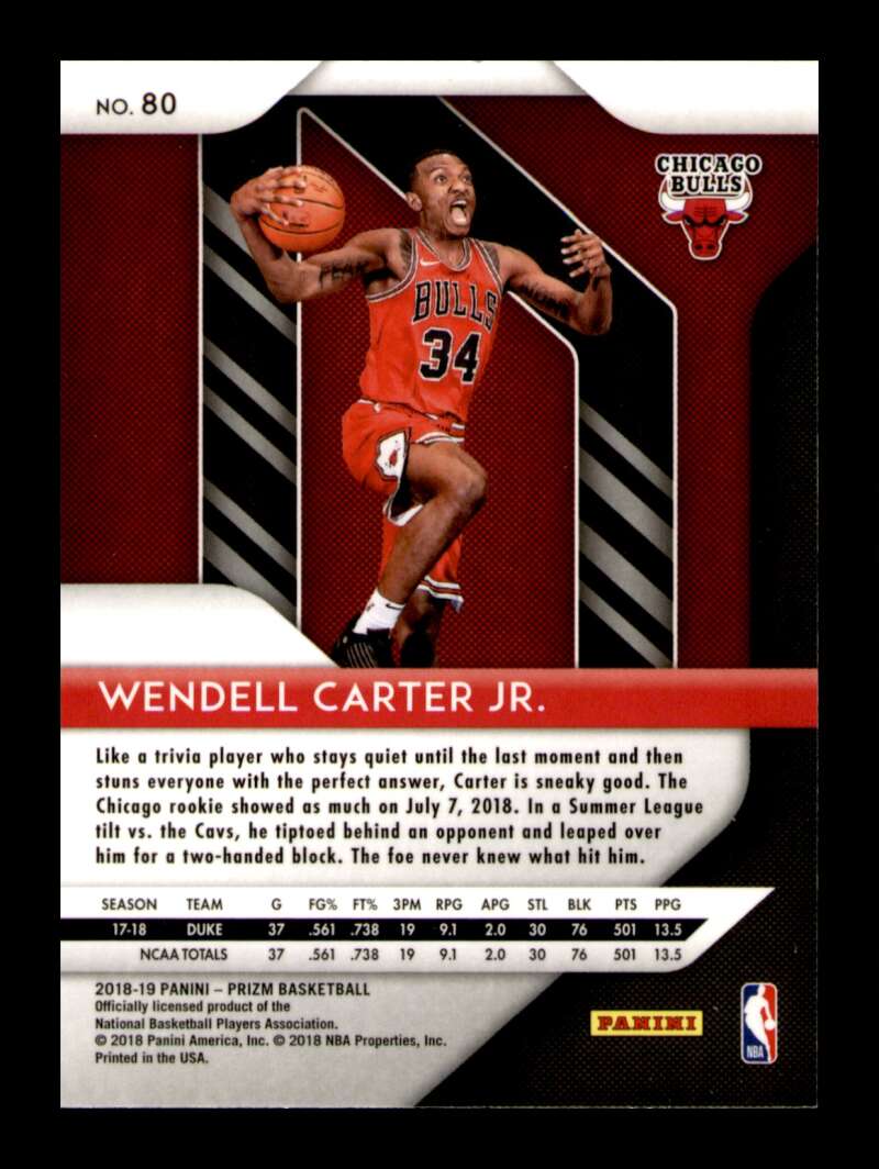 Load image into Gallery viewer, 2018-19 Panini Prizm Wendell Carter Jr. #80 Rookie RC Image 2
