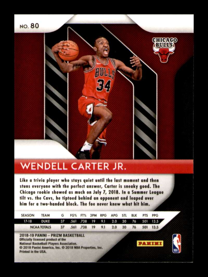 Load image into Gallery viewer, 2018-19 Panini Prizm Wendell Carter Jr. #80 Rookie RC Image 2
