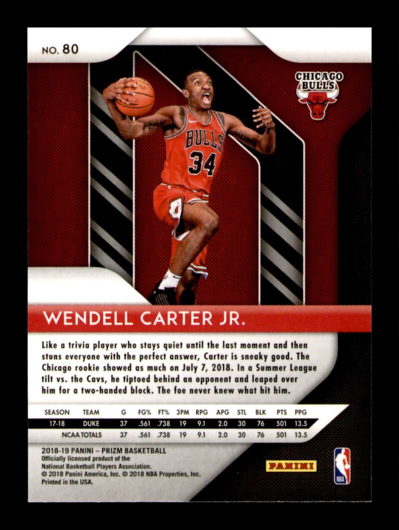 Load image into Gallery viewer, 2018-19 Panini Prizm Wendell Carter Jr. #80 Rookie RC Image 2
