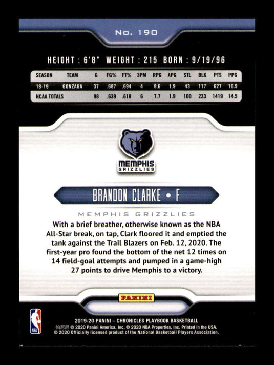 2019-20 Panini Chronicles Playbook Brandon Clarke