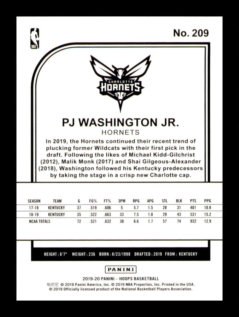 Load image into Gallery viewer, 2019-20 Panini Hoops PJ Washington Jr. #209 Rookie RC Image 2
